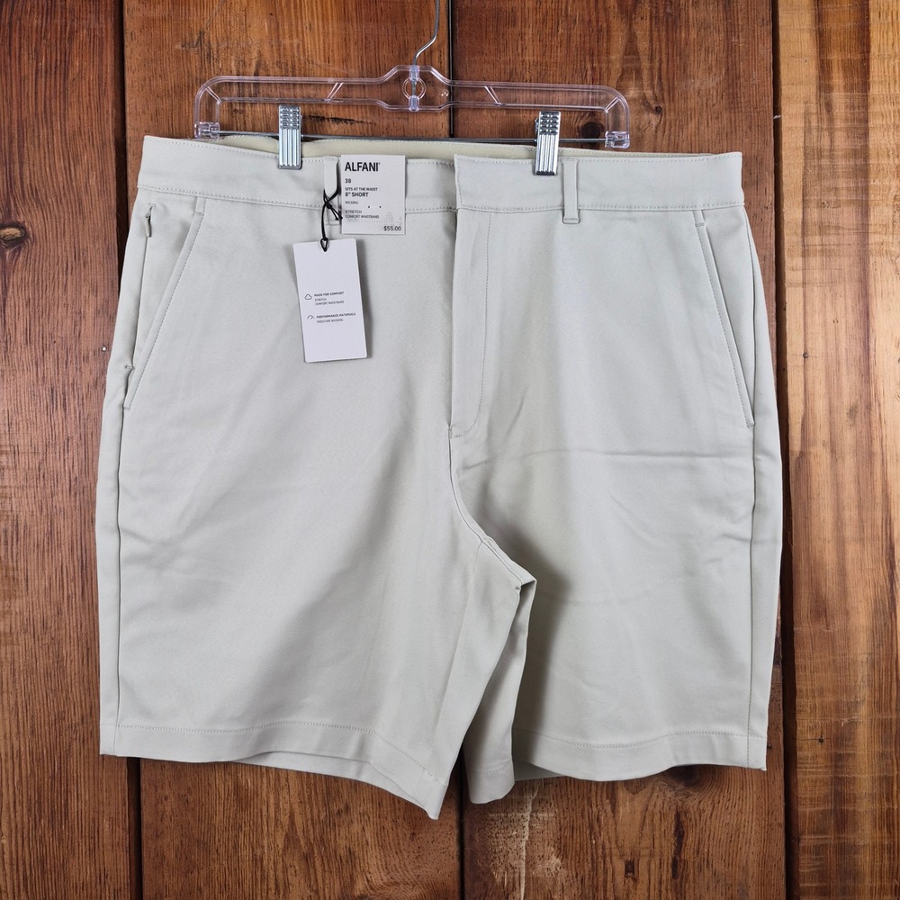 Alfani Men's Tech Short Size 38 Beige 8 Inseam Wicking Stretch
